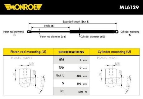 Демпфер дверей багажника MONROE ML6129