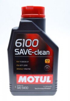 Олива 5W30 6100 Save-clean (1л) (FIAT 9.55535-S1/PSA B71 2290/RN0700) знятий з виробн/заміна на 841711 MOTUL 841611