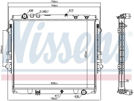 TOYOTA Радіатор охолодження двиг. Fortuner, Hilux VIII 2.4/2.8D 15- NISSENS 606069