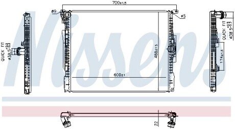 BMW Радіатор охолодження двиг. 1 (F20), 1 (F21), 3 (F30, F80), 3 Touring (F31), 4 Купе (F32, F82), 4 Gran Coupe (F36) NISSENS 606513