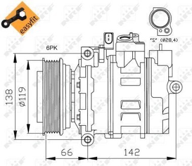 Компресор кондиціонера Audi A4/A6/A8/VW Passat 94-12 (6PK/d=119mm) NRF 32111