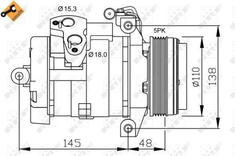 Компресор кондиціонера Land Rover Range Rover III 4.4/3.0D 02- (5PK) NRF 32432
