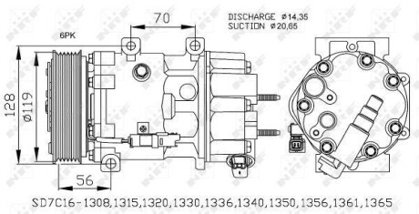 Компресор кондиціонера Peugeot 307 04-/308 2.0 HDi 09- (6PK) NRF 32772
