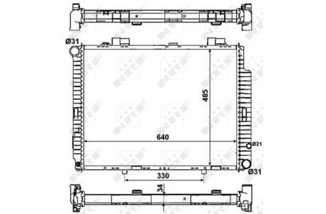 Радіатор охолодження MB E-class (W210) 2.0-2.2 CDI 98-03 (OM611/M111) NRF 53784