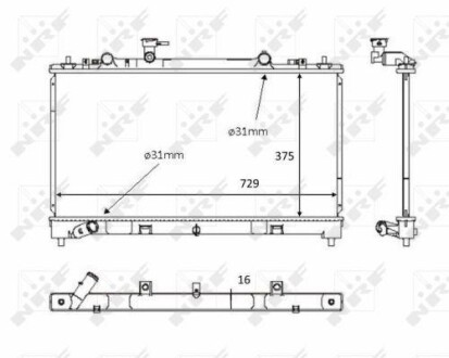 Радіатор охолодження Mazda 6 2.2 MZR-CD 07-12 (МКПП) NRF 58381