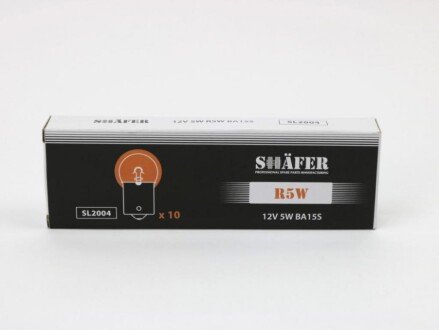 Автолампа розжарювання 12V 5W R5W BA15S (картонна упаковка по 10шт) SHAFER SL2004