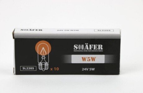 Автолампа розжарювання 24V 5W W5W (картонна упаковка по 10шт) SHAFER SL2205