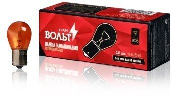 Лампа розжарювання 24V PY21W 21W BA15s AMBER (жовта) цоколь (1-конт) (кратно 10) StartVOLT StarVolt VLBA15S06