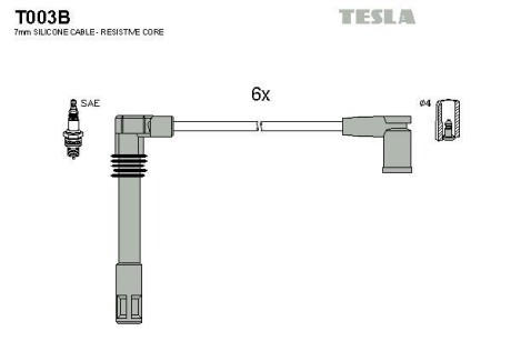 Провода высоковольтные (к-кт) AUDI A6 (C5) 2.4, 2.8i BLATNA TESLA T003B