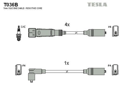Фото комплект кабелiв запалювання TESLA T036B Комплект кабелiв запалювання TESLA T036B