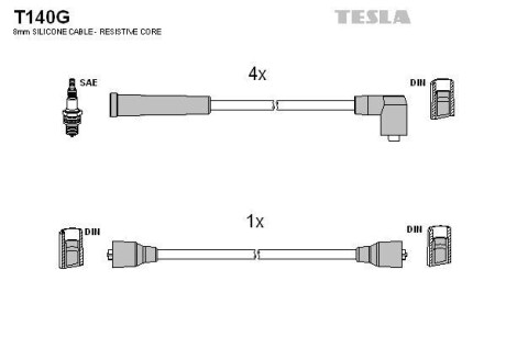 Фото комплект кабелiв запалювання TESLA T140G Комплект кабелiв запалювання TESLA T140G