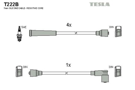 Фото комплект кабелiв запалювання TESLA T222B Комплект кабелiв запалювання TESLA T222B