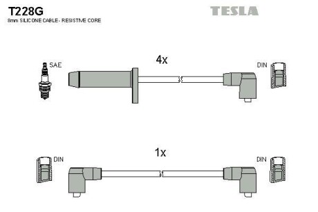Фото комплект кабелiв запалювання TESLA T228G Комплект кабелiв запалювання TESLA T228G
