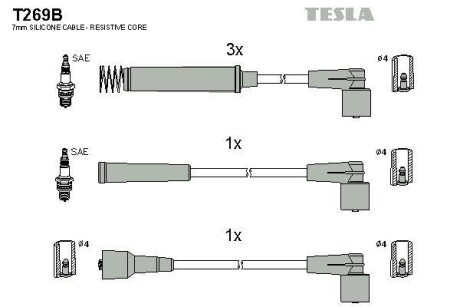 Фото комплект кабелiв запалювання TESLA T269B Комплект кабелiв запалювання TESLA T269B