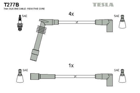 Фото комплект кабелiв запалювання TESLA T277B Комплект кабелiв запалювання TESLA T277B