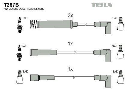 Фото комплект кабелiв запалювання TESLA T287B Комплект кабелiв запалювання TESLA T287B
