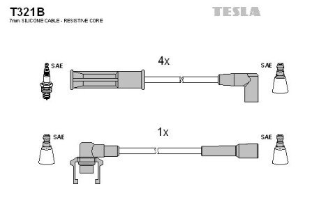 Фото комплект кабелiв запалювання TESLA T321B Комплект кабелiв запалювання TESLA T321B