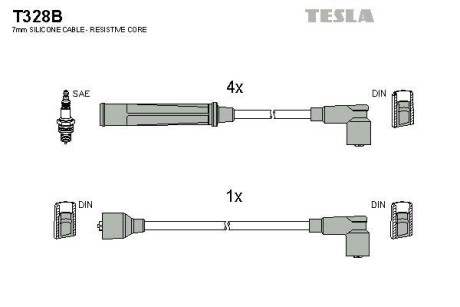 Фото комплект кабелiв запалювання TESLA T328B Комплект кабелiв запалювання TESLA T328B