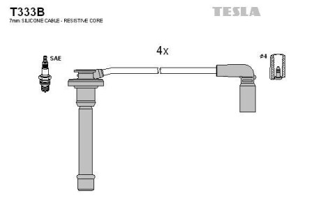 Фото комплект кабелiв запалювання TESLA T333B Комплект кабелiв запалювання TESLA T333B