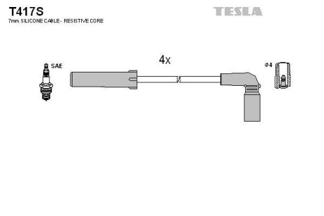 Фото комплект кабелiв запалювання TESLA T417S Комплект кабелiв запалювання TESLA T417S