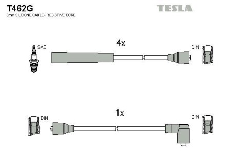 Фото комплект кабелiв запалювання TESLA T462G Комплект кабелiв запалювання TESLA T462G