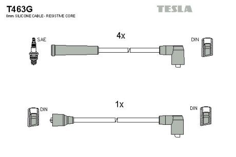 Фото комплект кабелiв запалювання TESLA T463G Комплект кабелiв запалювання TESLA T463G