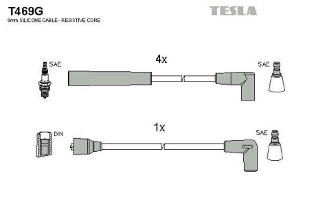 Фото комплект кабелiв запалювання TESLA T469G Комплект кабелiв запалювання TESLA T469G