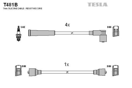 Фото комплект кабелiв запалювання TESLA T481B Комплект кабелiв запалювання TESLA T481B