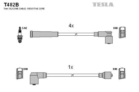 Фото комплект кабелiв запалювання TESLA T482B Комплект кабелiв запалювання TESLA T482B