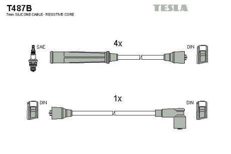 Фото комплект кабелiв запалювання TESLA T487B Комплект кабелiв запалювання TESLA T487B