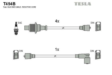 Фото комплект кабелiв запалювання TESLA T494B Комплект кабелiв запалювання TESLA T494B