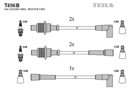 Фото комплект кабелiв запалювання TESLA T496B Комплект кабелiв запалювання TESLA T496B