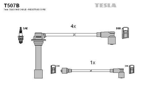 Фото комплект кабелiв запалювання TESLA T507B Комплект кабелiв запалювання TESLA T507B
