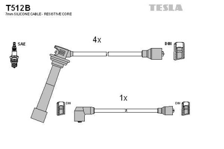 Фото комплект кабелiв запалювання TESLA T512B Комплект кабелiв запалювання TESLA T512B