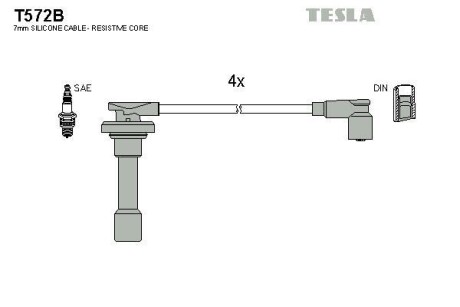 Фото комплект кабелiв запалювання TESLA T572B Комплект кабелiв запалювання TESLA T572B