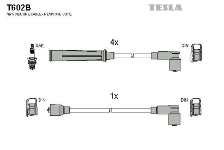 Фото комплект кабелiв запалювання TESLA T602B Комплект кабелiв запалювання TESLA T602B