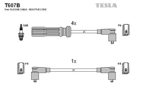 Фото комплект кабелiв запалювання TESLA T607B Комплект кабелiв запалювання TESLA T607B