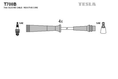 Фото комплект кабелiв запалювання TESLA T708B Комплект кабелiв запалювання TESLA T708B