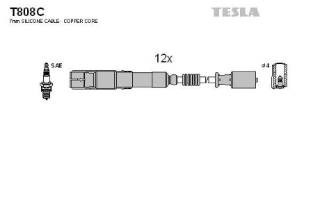 Провід високовольтні (к-кт) MB C-CLASS (W203), E-CLASS (W210,W211) BLATNA TESLA T808C