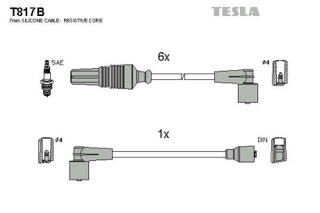 Фото комплект кабелiв запалювання TESLA T817B Комплект кабелiв запалювання TESLA T817B