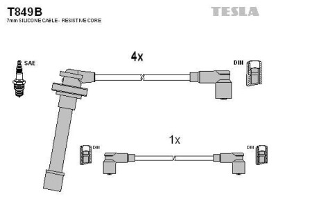 Фото комплект кабелiв запалювання TESLA T849B Комплект кабелiв запалювання TESLA T849B