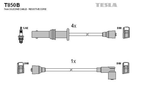 Фото комплект кабелiв запалювання TESLA T850B Комплект кабелiв запалювання TESLA T850B