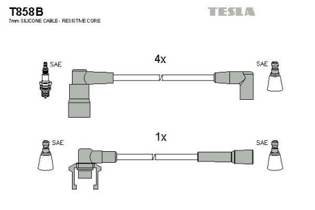 Фото комплект кабелiв запалювання TESLA T858B Комплект кабелiв запалювання TESLA T858B