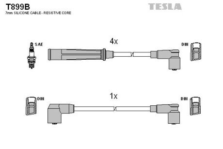 Фото комплект кабелiв запалювання TESLA T899B Комплект кабелiв запалювання TESLA T899B