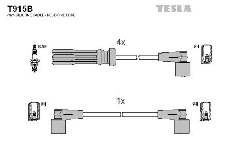 Фото комплект кабелiв запалювання TESLA T915B Комплект кабелiв запалювання TESLA T915B