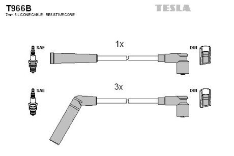 Фото комплект кабелiв запалювання TESLA T966B Комплект кабелiв запалювання TESLA T966B