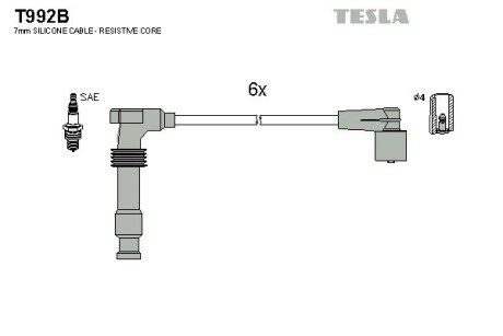 Дроти високовольтні, комплект Opel Omega b 3.0 (94-01),Opel Omega b 2.5 (94-00) BLATNA TESLA T992B