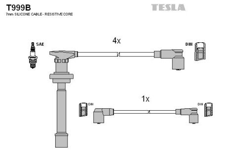 Фото комплект кабелiв запалювання TESLA T999B Комплект кабелiв запалювання TESLA T999B