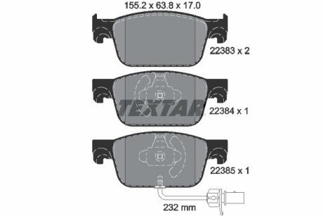 Колодки гальмівні (передні) Audi A4/A5 16- (з датчиком) (Teves) Q+ TEXTAR 2238301