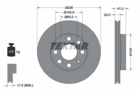 Диск гальмівний OPEL Astra/Corsa/Combo "F D=236mm "81->> TEXTAR 92029603